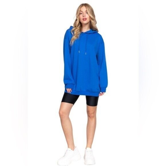 Blue Hoodie Women Size Small Oversized Pullover Sweatshirt Tunic Top Athleisure - Picture 4 of 14